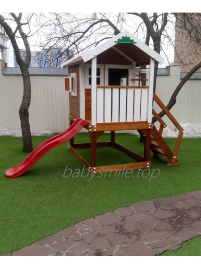 Деревянный домик для детей с горкой Spielplatz
